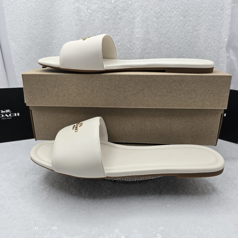 Coach Leather Slide Slip-on Sandle Elegant Silhouette Women's 10 Color Chalk - Picture 4 of 9